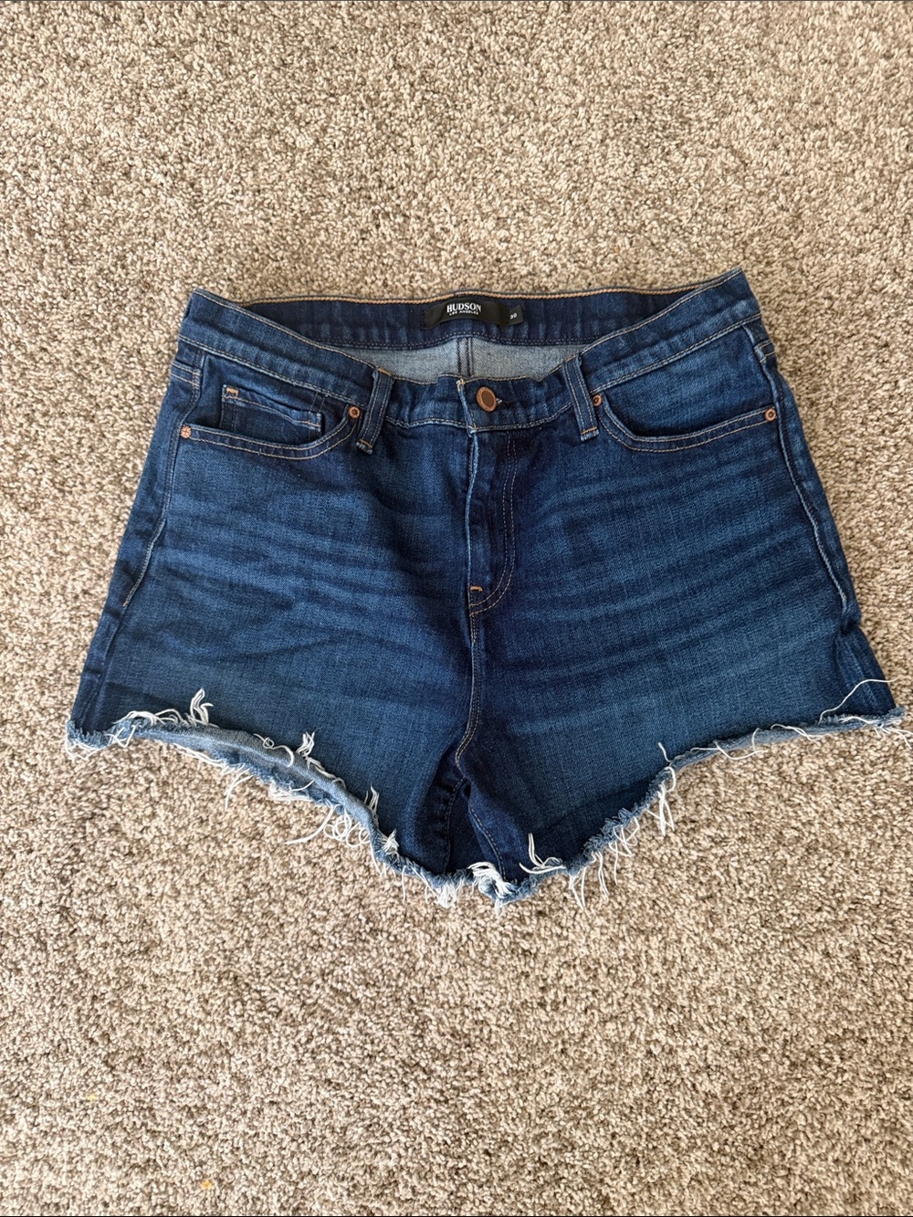 Hudson Jeans Deep Blue Cutoff Denim Shorts with Frayed Hem
